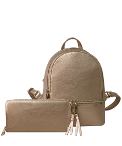 Fashion Zipper Classic Backpack & Wallet Set LP1082W ROSE GOLD